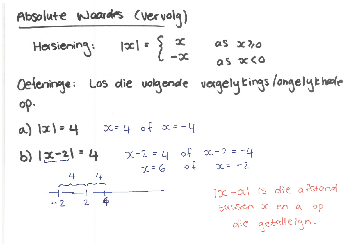 W1L4: Absolute Waardes en Kwadratiese Ongelykhede Lesing Notes - Studocu
