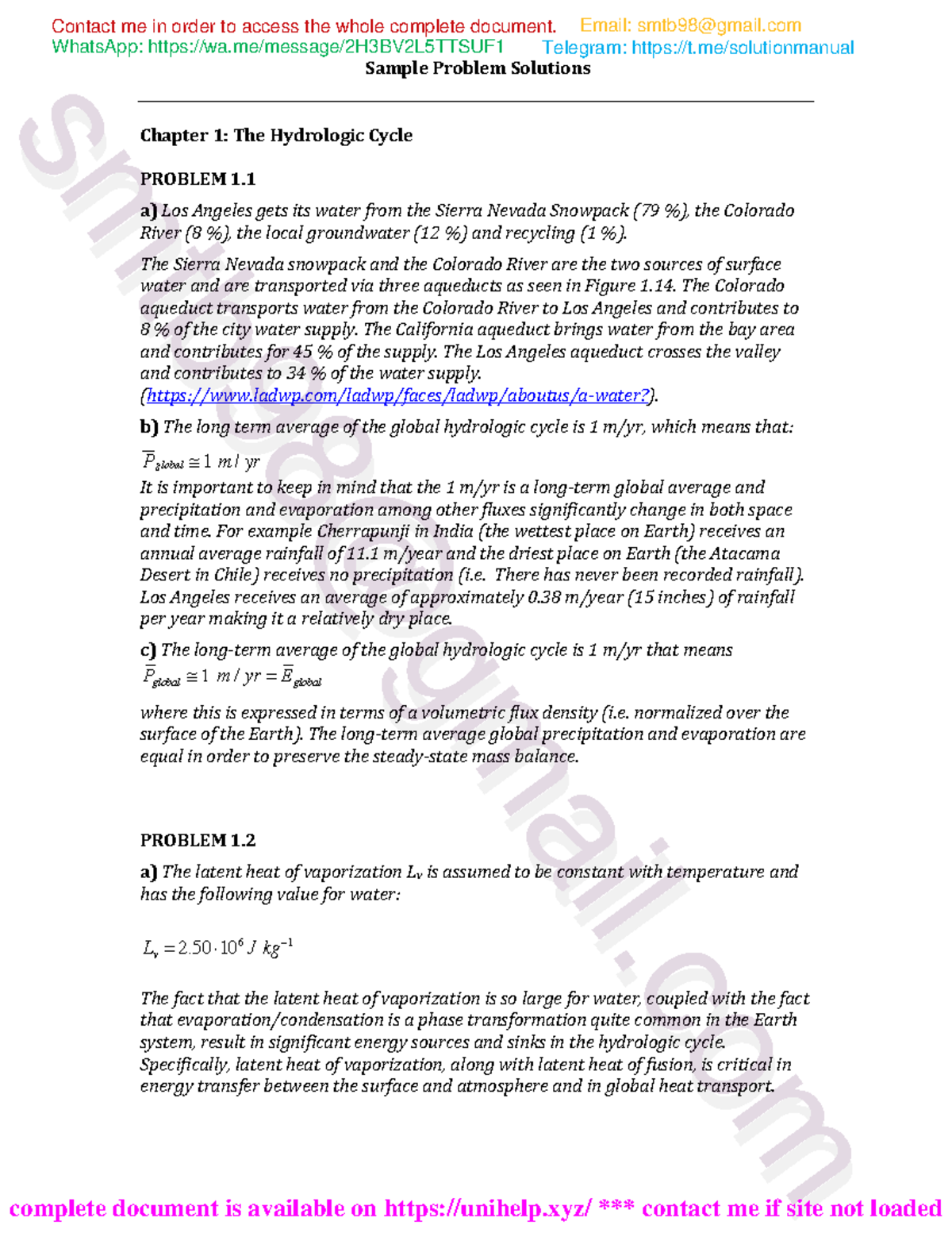 Solution Manual for Introduction to Hydrology (Course Code: HYD101 ...