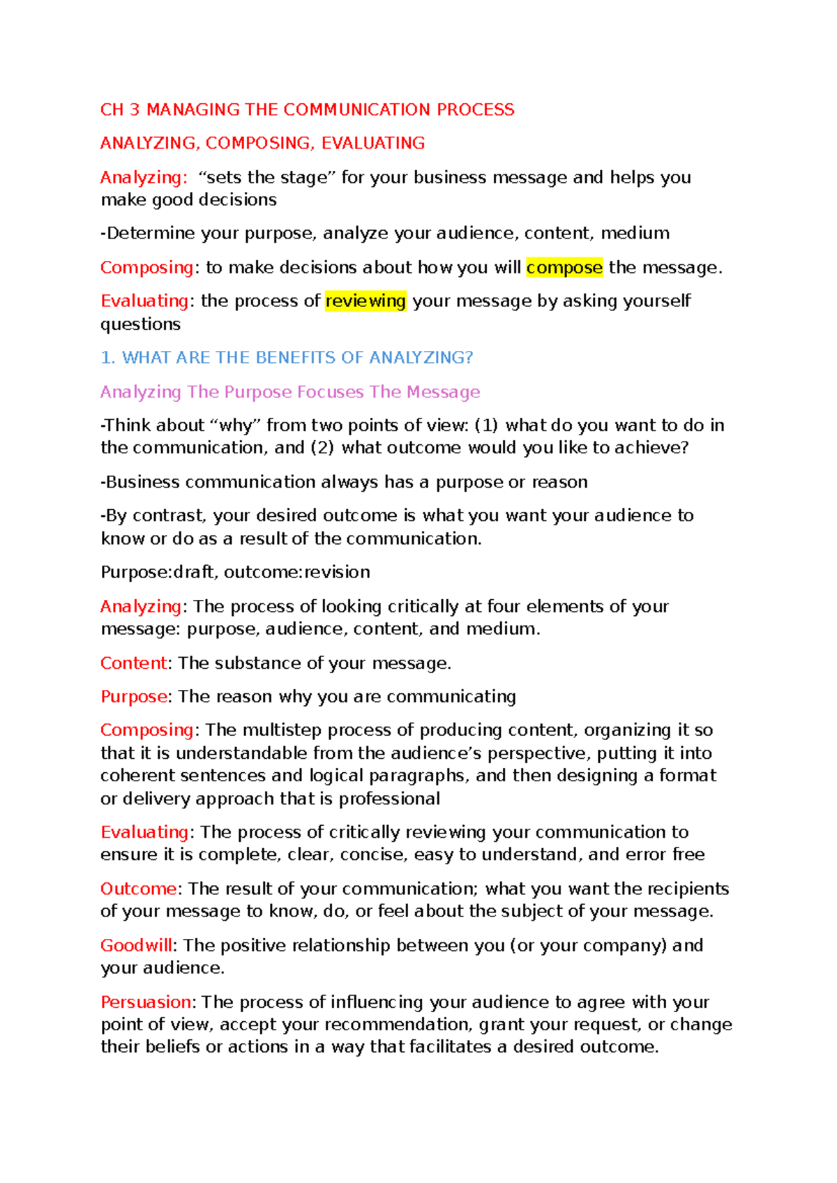 CH 3 Managing the Communication Process: Analyzing, Composing ...