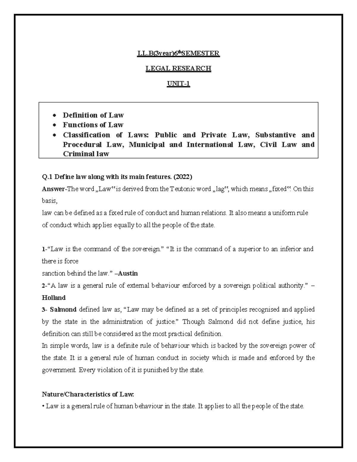 LL.B (3 Year) 6th Semester Legal Research Notes: Key Concepts and ...