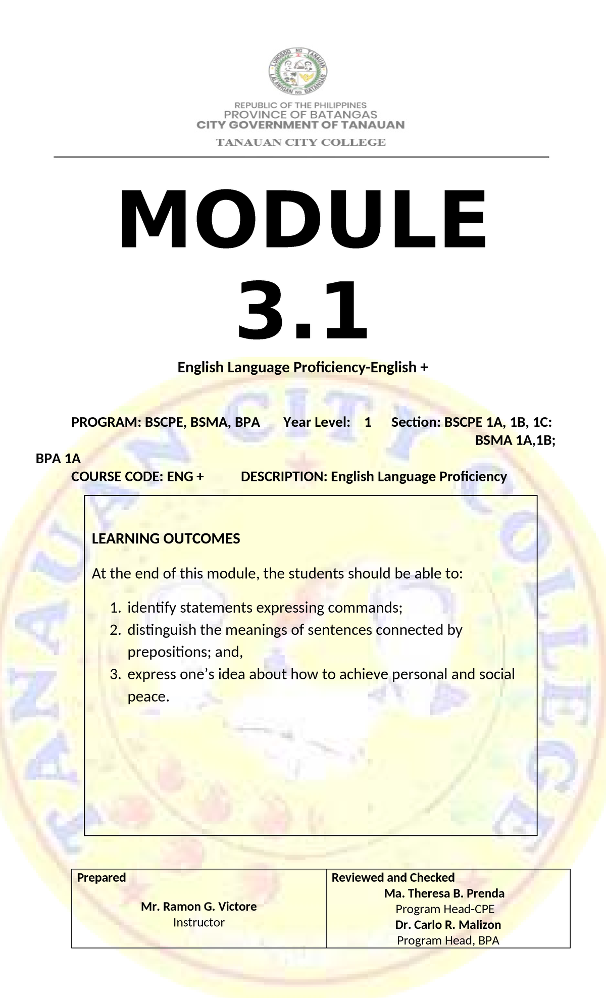 English Language Proficiency Module 3.1: Imperatives & Prepositions ...