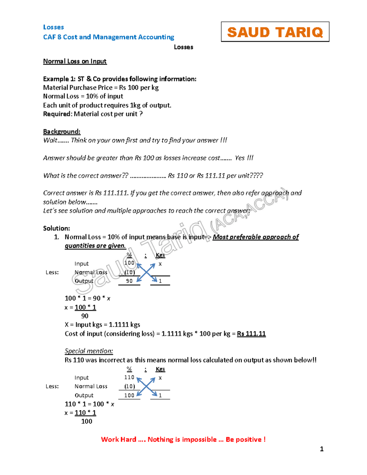 Losses 2 - Caf 3, practice questions from past papers by saud tariq ST ...