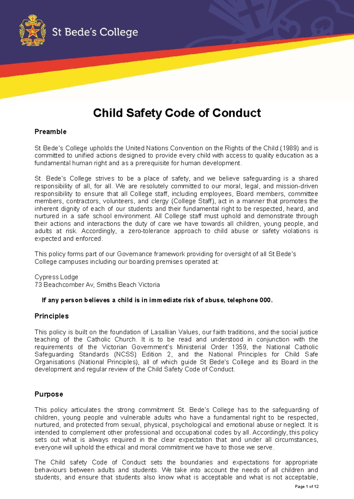 Child Safety Code of Conduct: Commitment to Student Protection at St ...