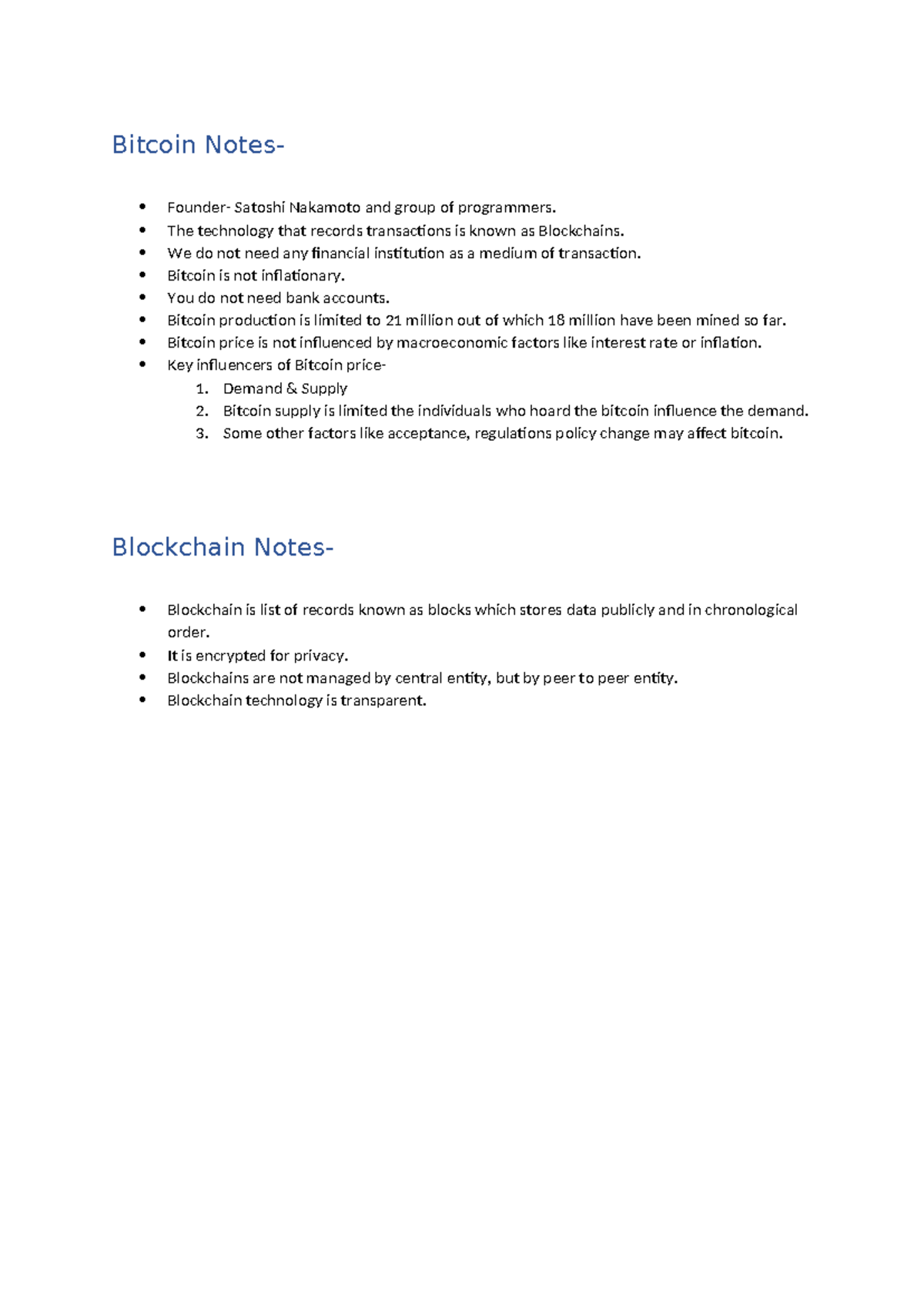 Bitcoin Notes: Understanding Blockchain Technology and Its Impact - Studocu