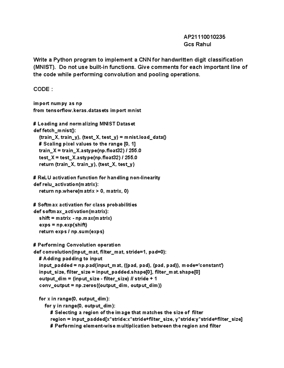 AP21110010235 Week 11 - CNN Handwritten Digit Classification Assignment ...