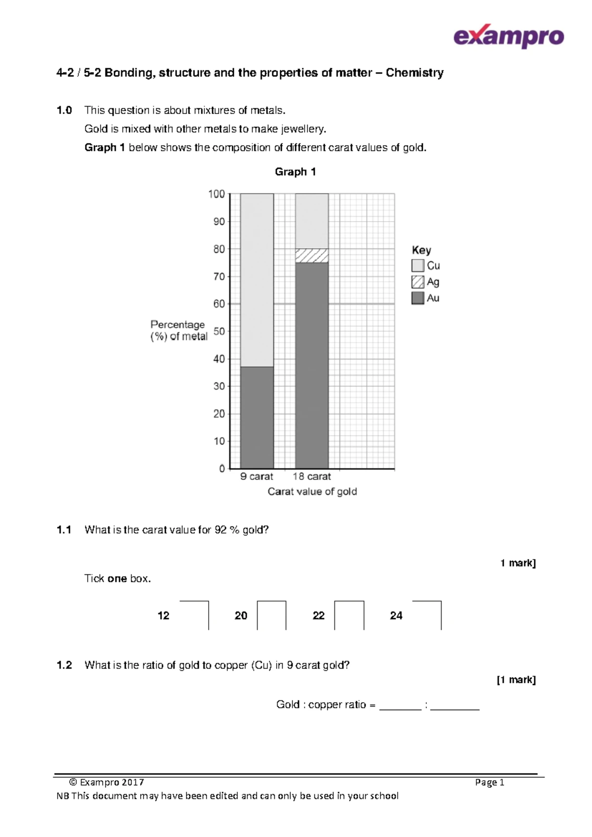 Empirical formula past paper questions - Exampro GCSE Chemistry ...