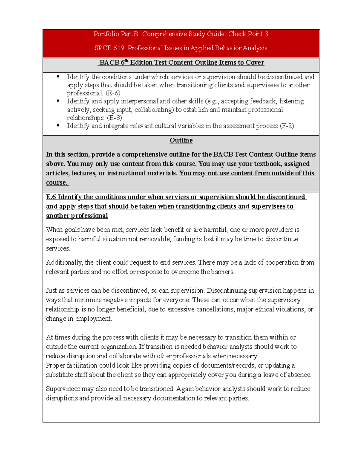 SPCE 619: Portfolio Part B - Comprehensive Study Guide for BACB Exam ...