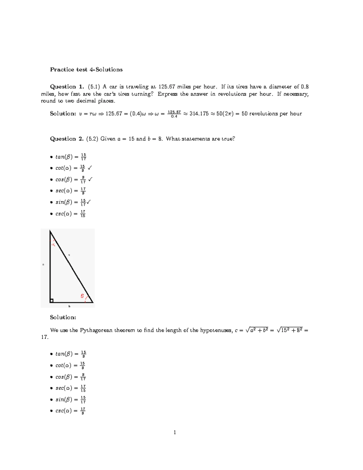 Practice Test 3 Solutions: Geometry and Trigonometry Problems - Studocu