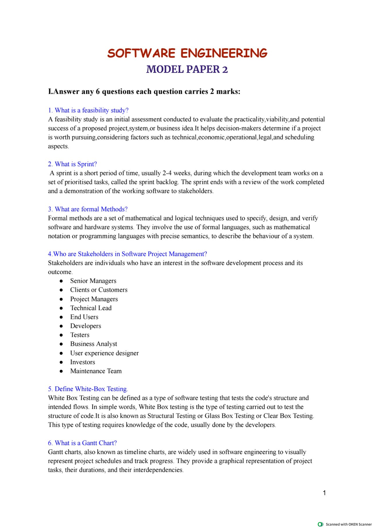 SE Model QP 2 Solution - Key Concepts and Answers for Software ...