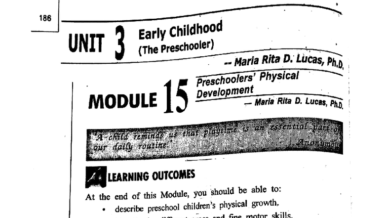 Part II Unit 3 Module 15 - Physical Development of Preschoolers - Studocu