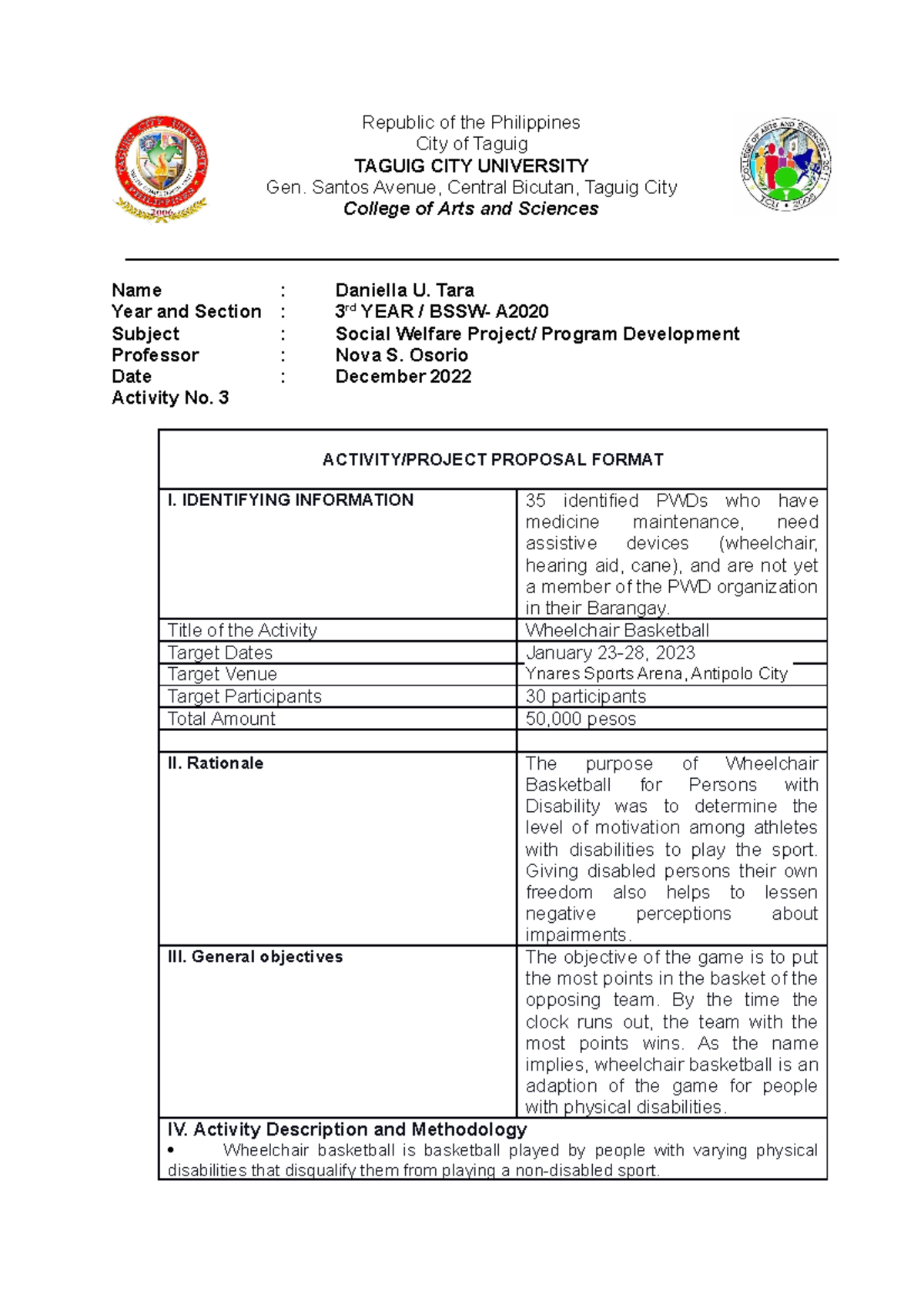 Project Proposal: Wheelchair Basketball for PWDs - BSSW-A - Studocu