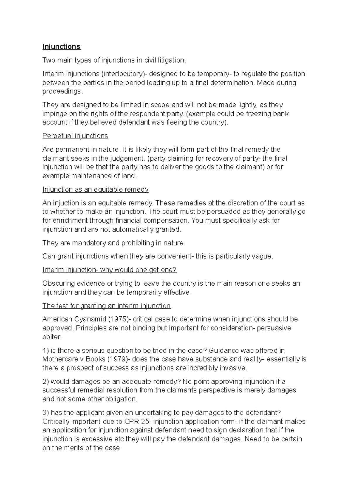 Injunctions Overview and Key Considerations: Legal Notes - Studocu