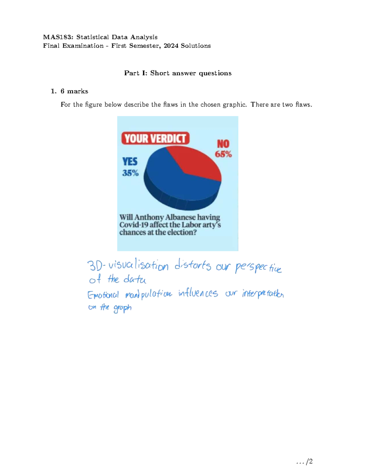 MAS183: Statistical Data Analysis Final Exam Solutions - First Semester ...