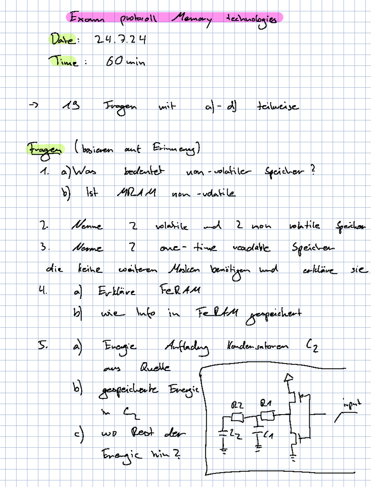 Exam protocol memory technologies - Exam protoioll Date 24. Time 60min ...