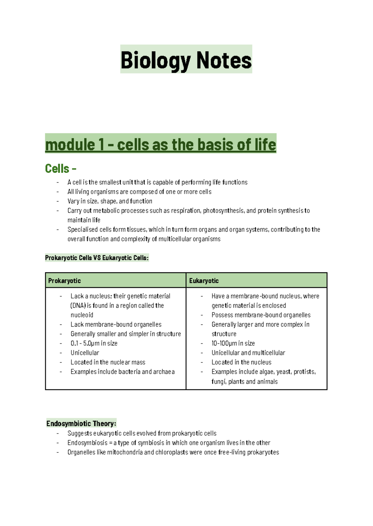 Prelim Biology Notes: Module 1 - Cells as the Basis of Life - Studocu