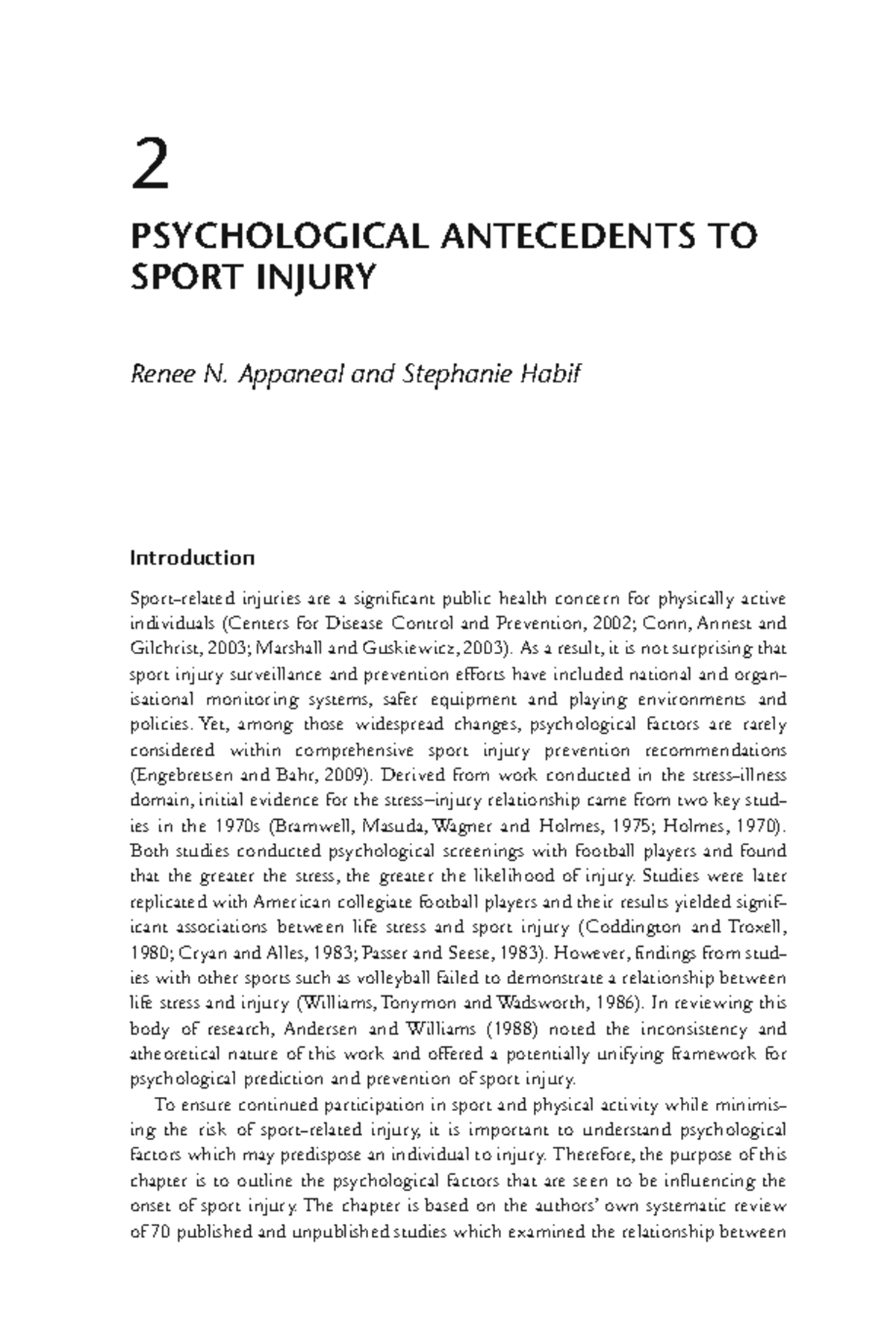 Psychology of Sport Injury - Understanding Psychological Factors - Studocu