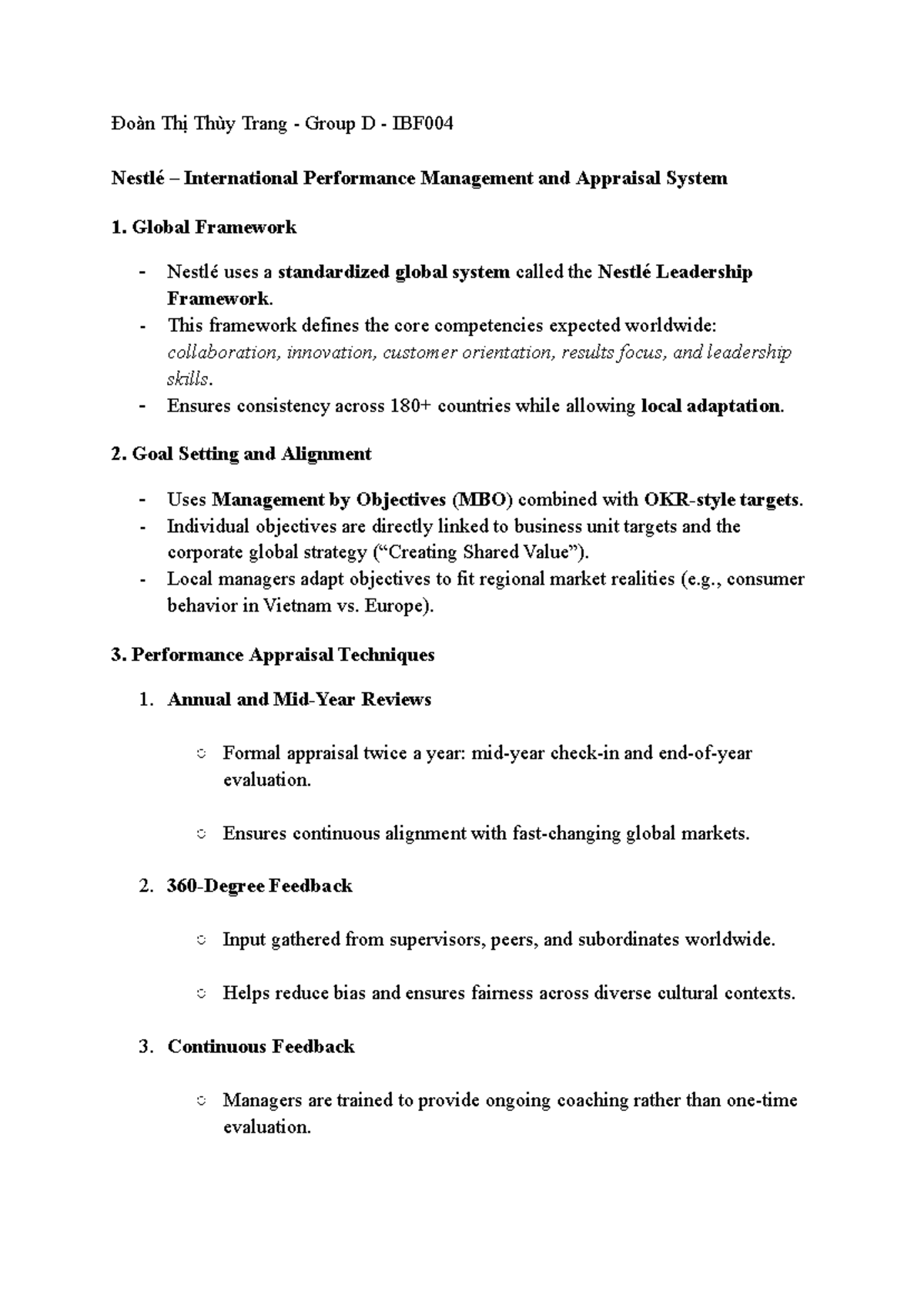Nestlé International Performance Management Overview - IBF004 - Studocu