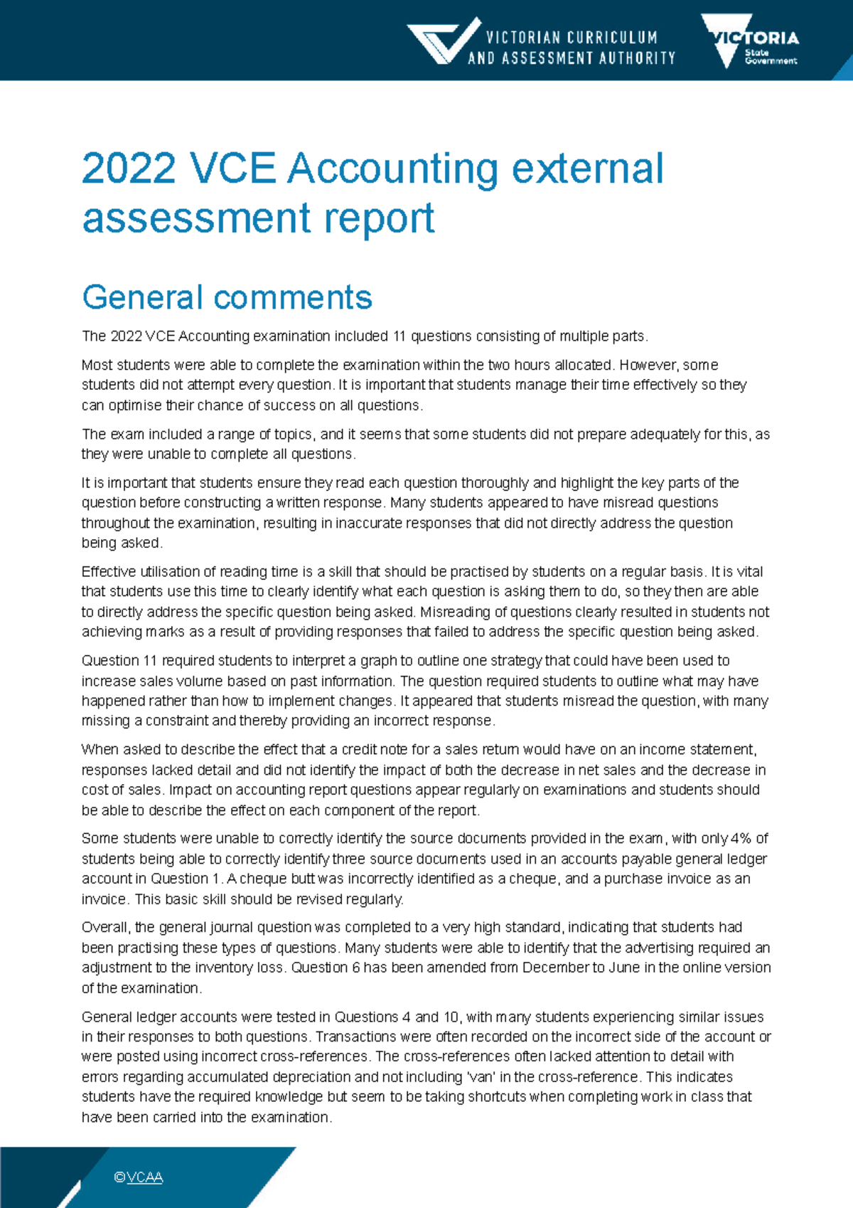 VCE Accounting 2022 Exam Report: Key Insights and Student Performance ...