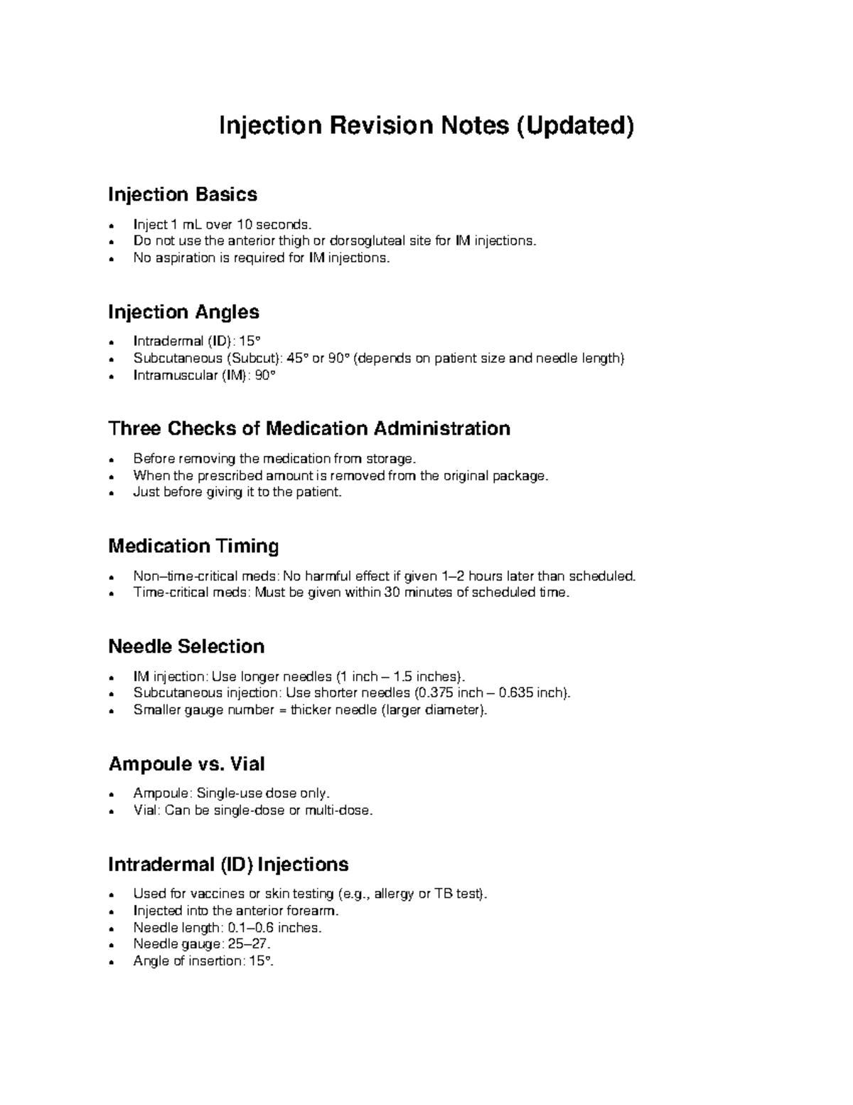 Injection Revision Notes: Key Concepts and Techniques - Studocu