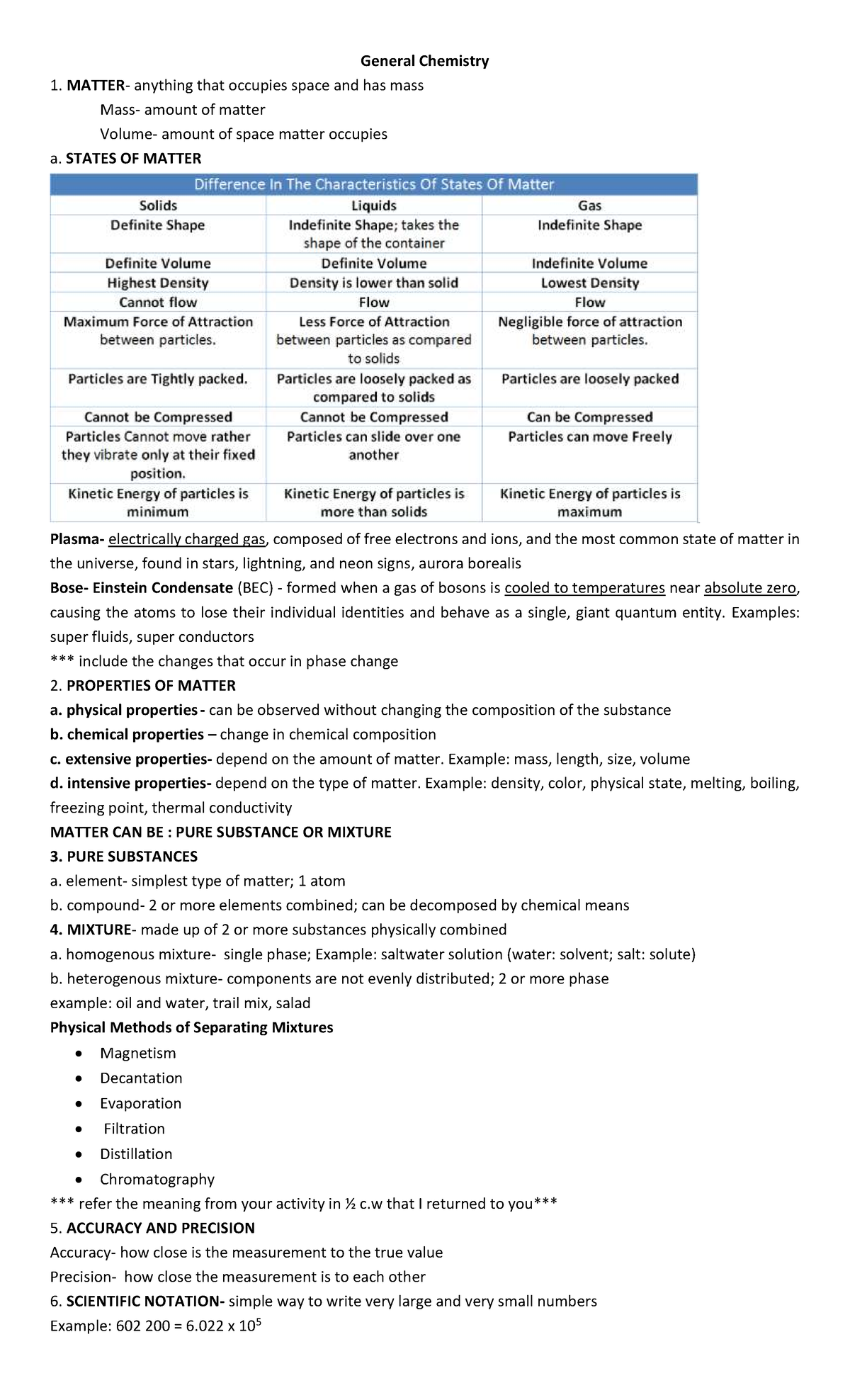 General Chemistry 1: States, Properties, and Measurements Notes - Studocu