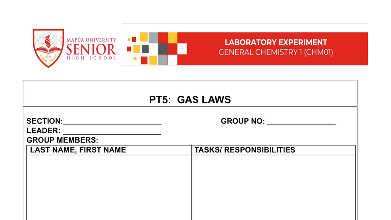 PT5: GAS LAWS LAB PERFORMANCE TASK EVALUATION - Studocu