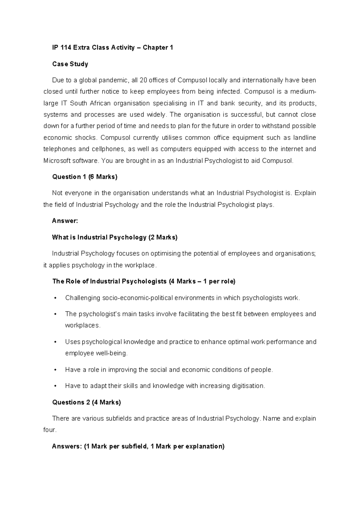 IP 114 Extra Class Activity - Chapter 1 Case Study Memo - Studocu