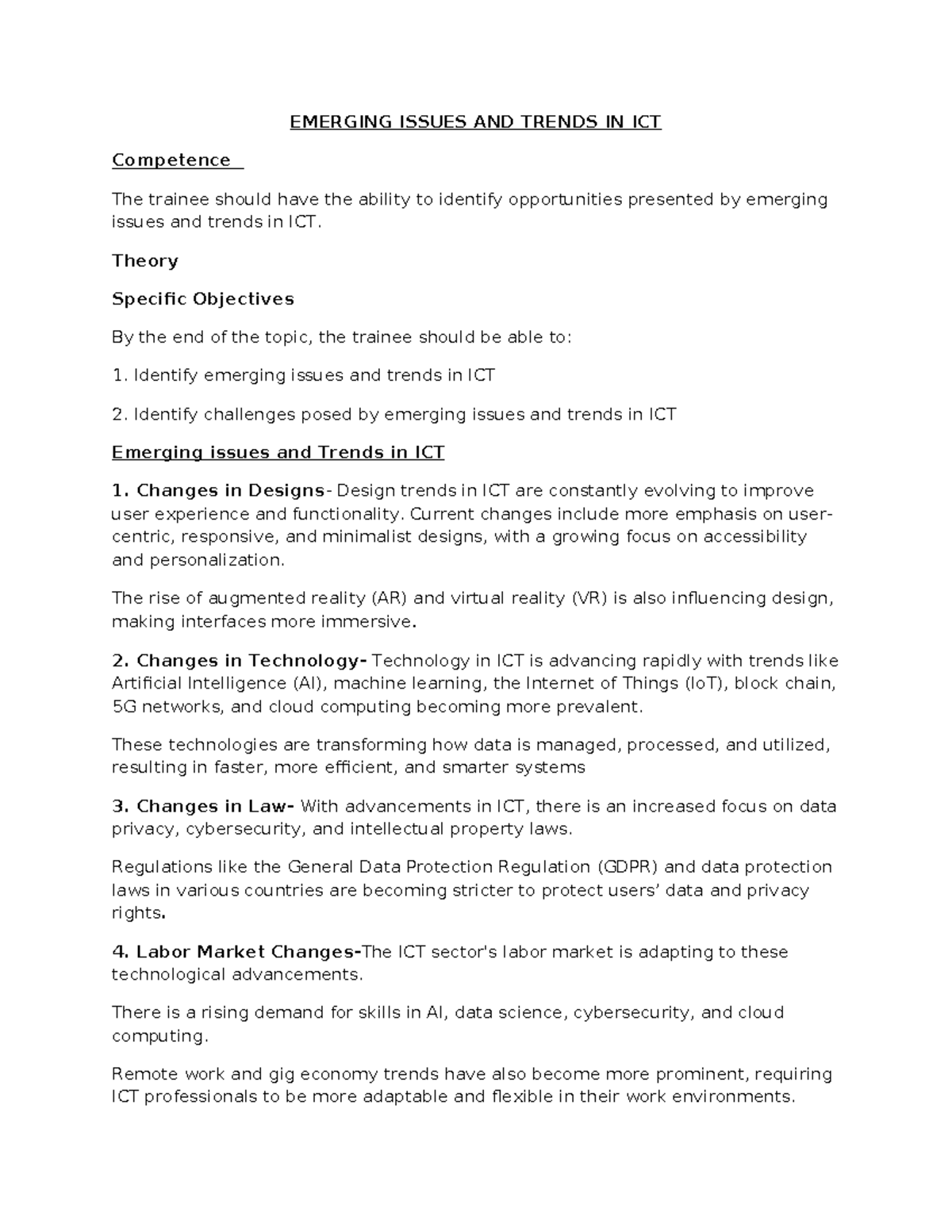 Emerging Issues & Trends in ICT - Course Analysis & Insights - Studocu