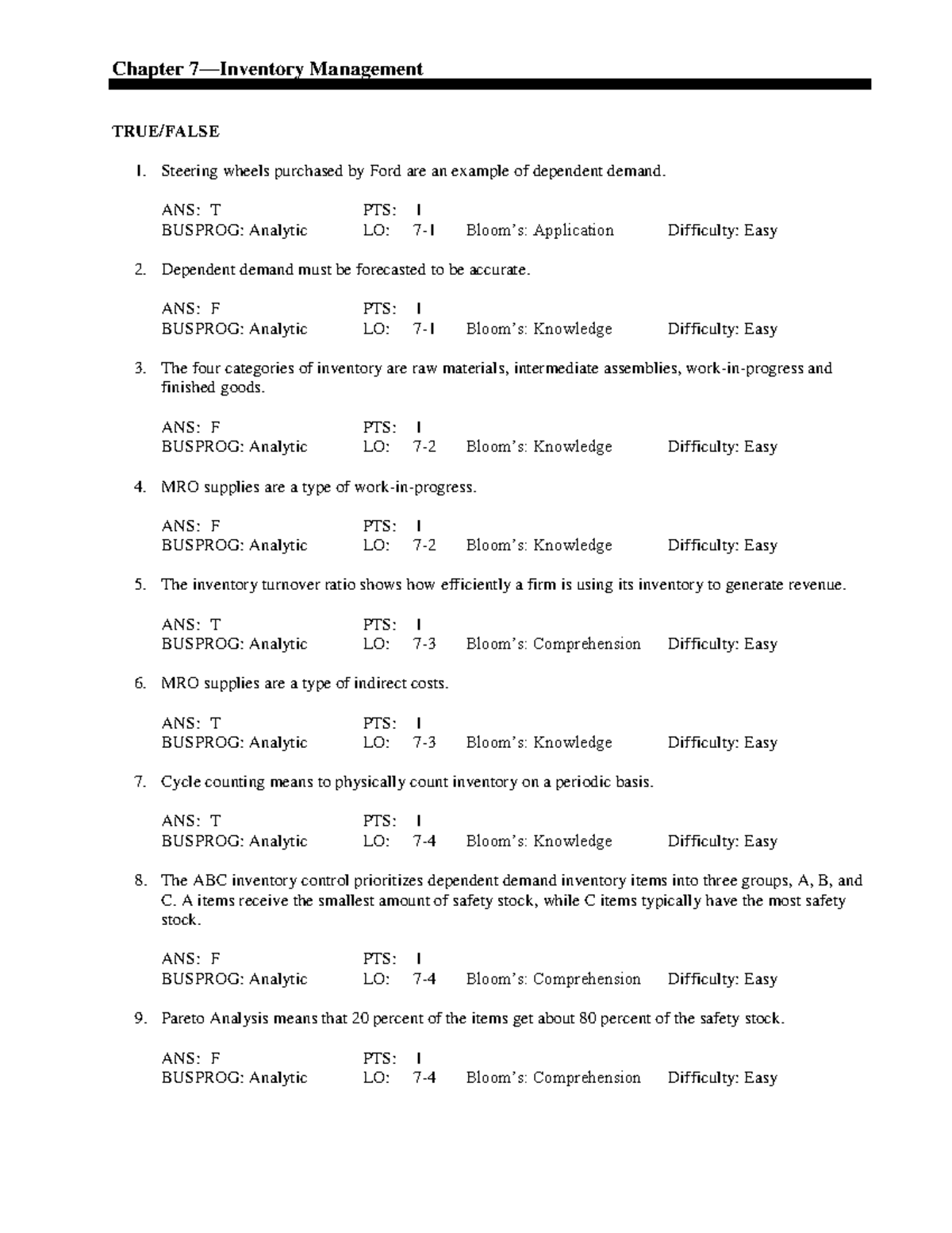 5e Inventory Management Chapter 7 Test Questions & Answers - Studocu