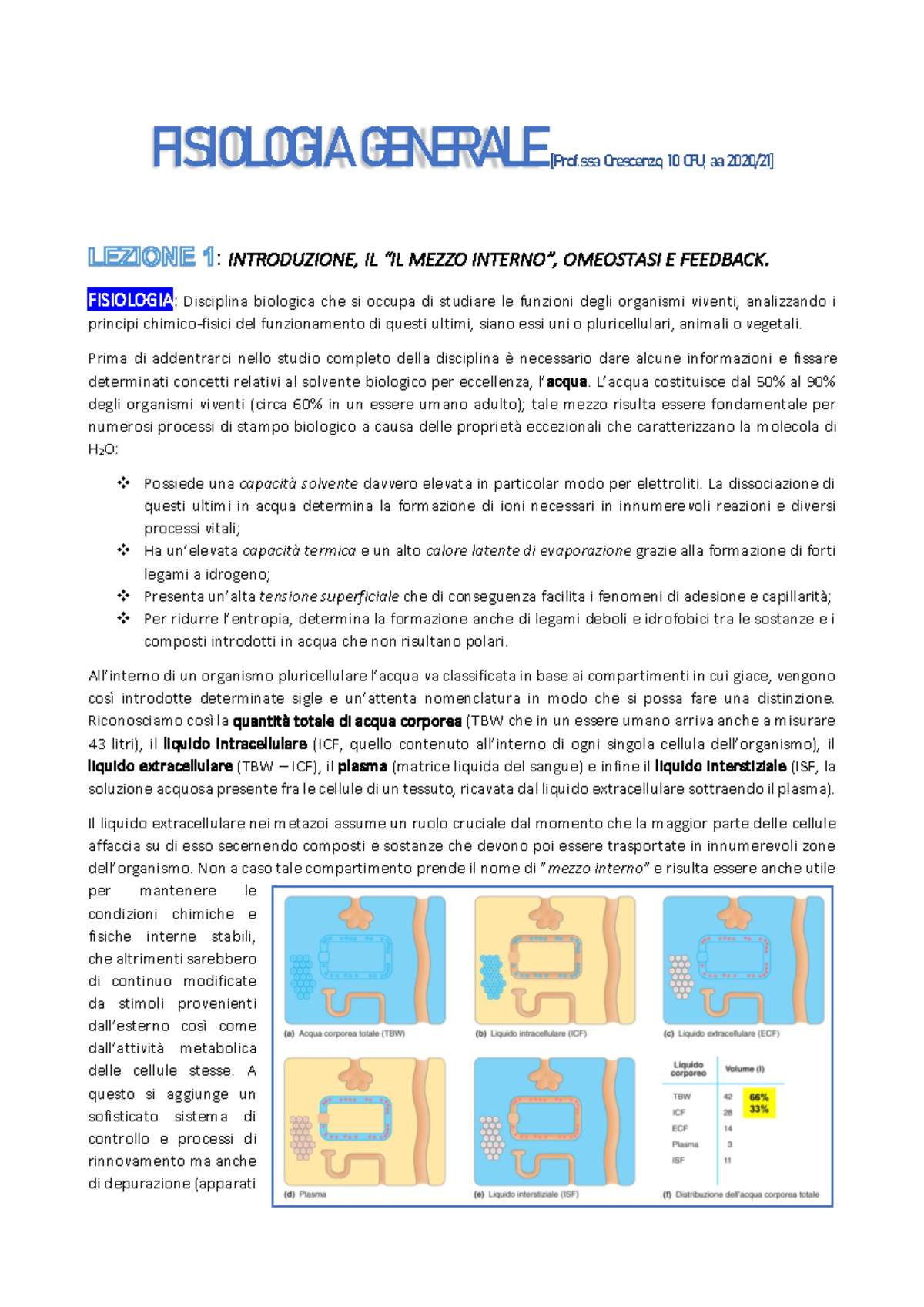 Fisiologia Generale - Introduzione a Omeostasi e Meccanismi di Feedback