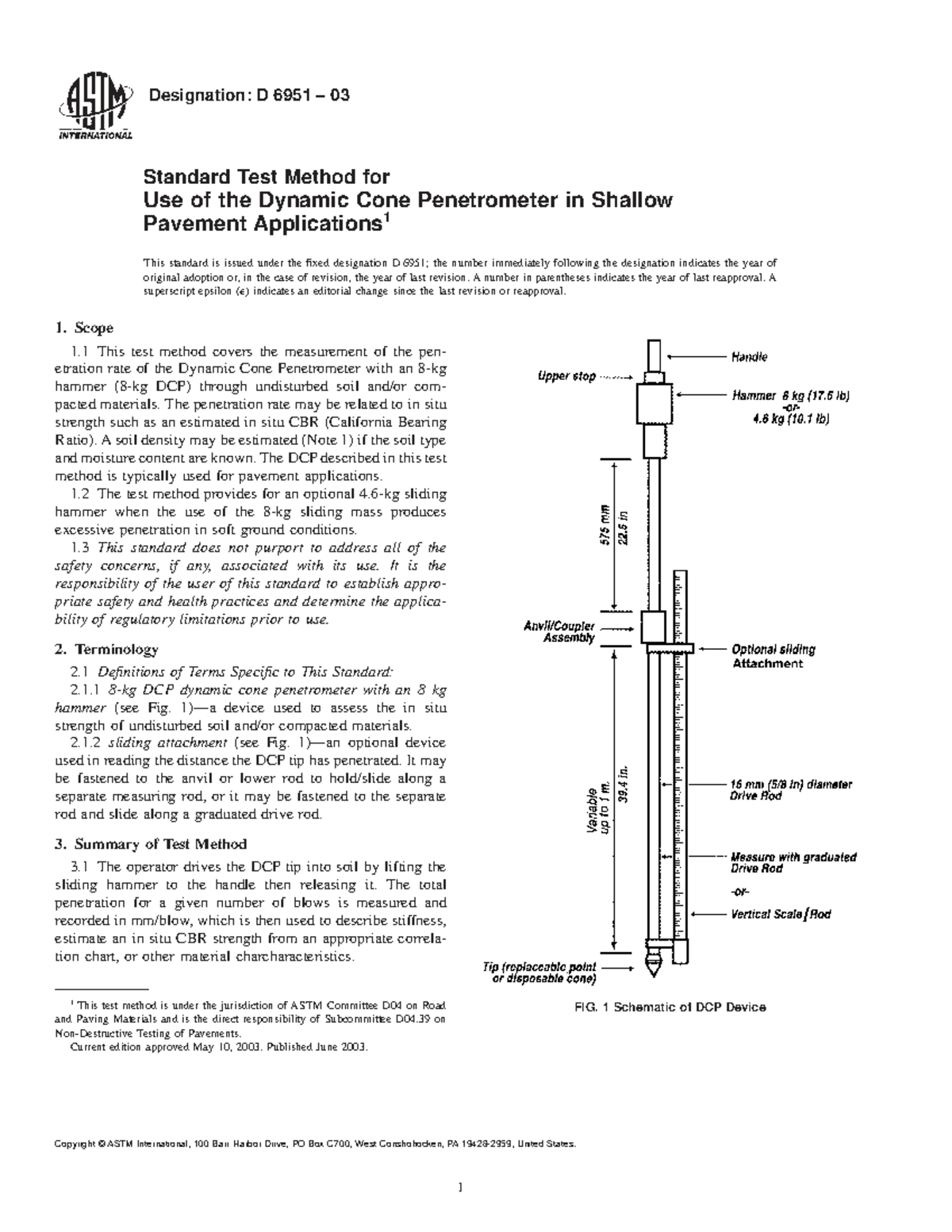 D 6951 03 Standard Test Method for Dynamic Cone Penetrometer - Studocu