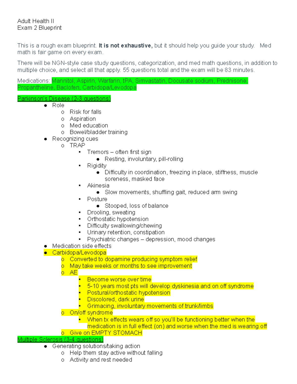 Adult Health II Exam 2 Blueprint: Key Topics & Study Guide - Studocu