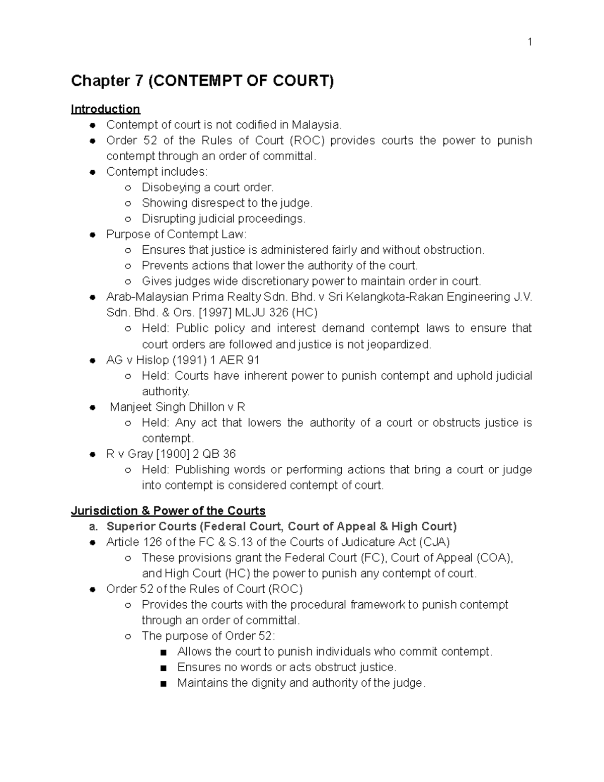 PP1 Chapter 7: Understanding Contempt of Court in Malaysia - Studocu