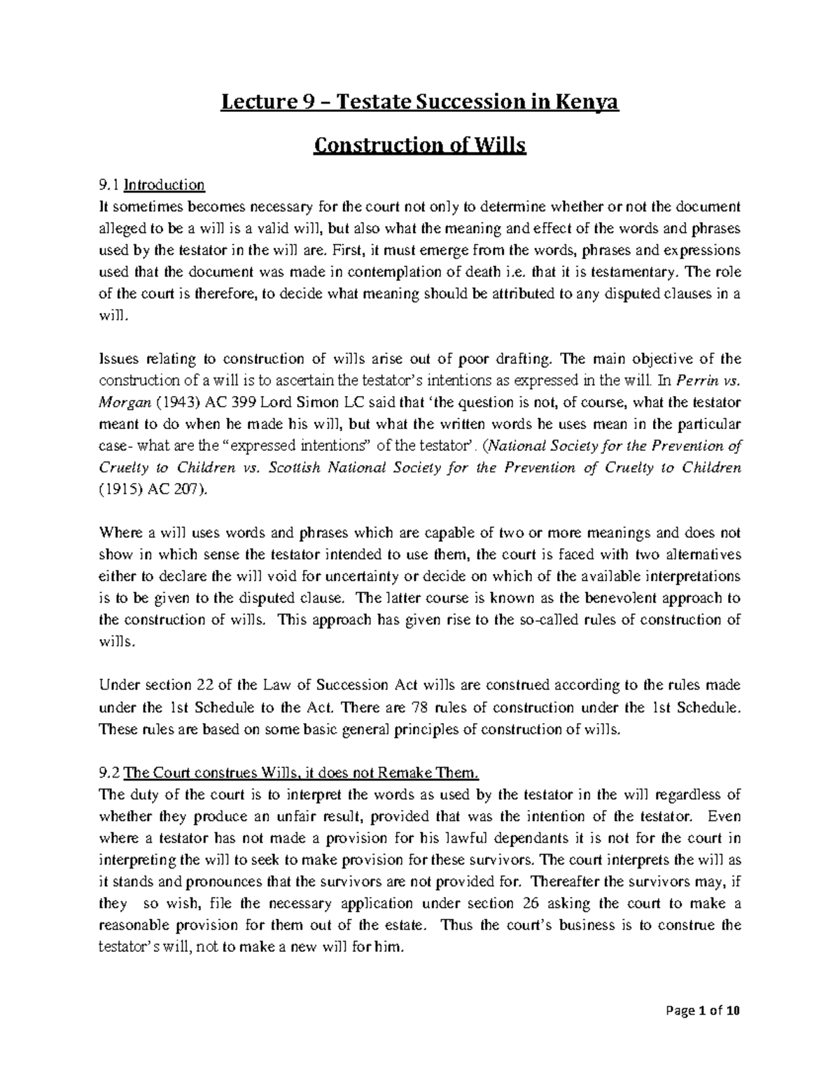 Lecture 9 - Understanding Testate Succession in Kenya - Studocu