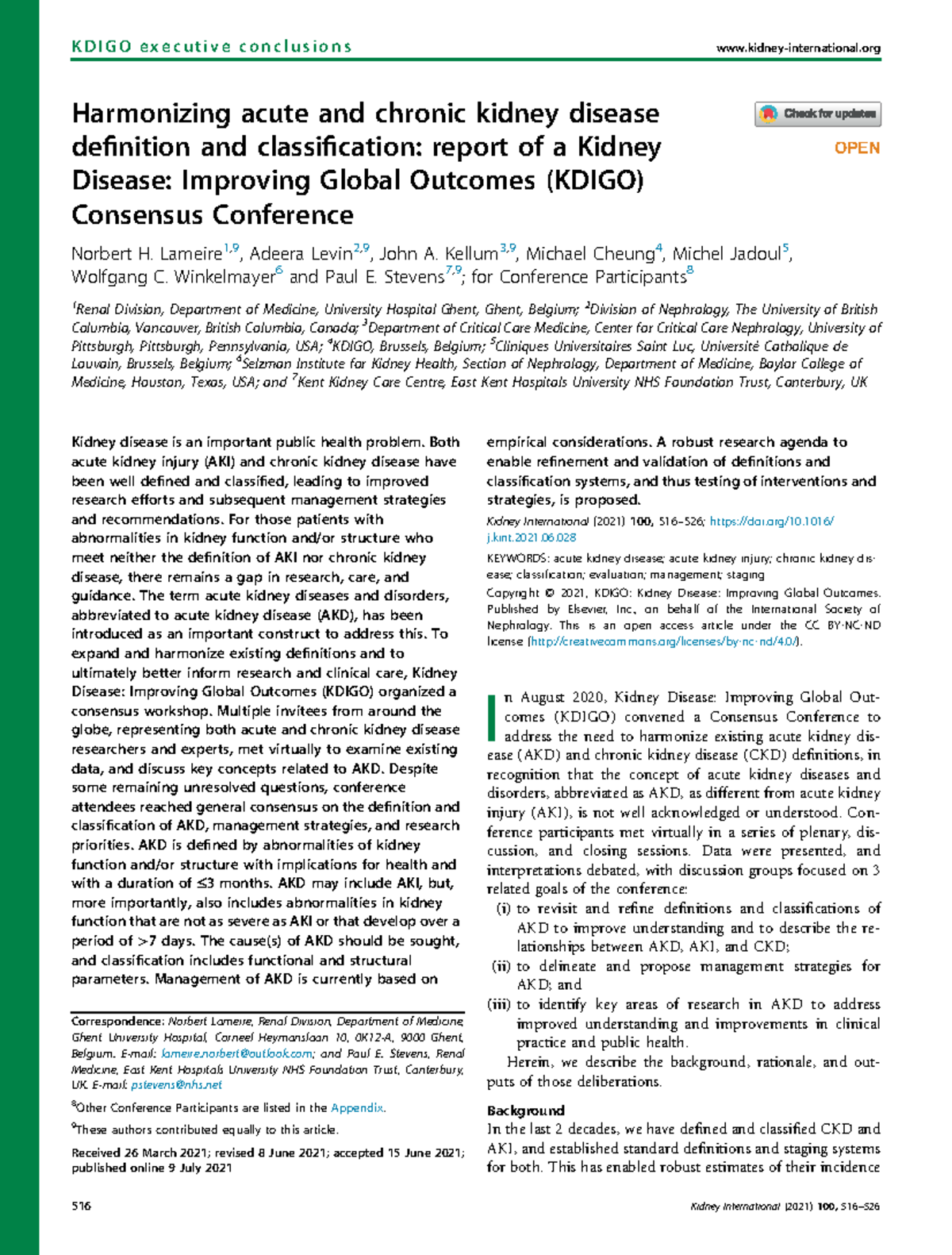 AKI ERC Kdigo - OPEN Harmonizing acute and chronic kidney disease ...