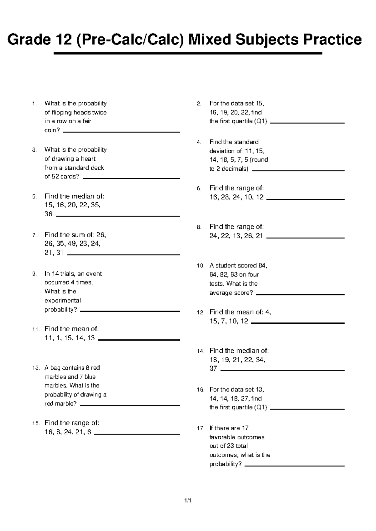 Grade 12 Math (Calc) Mixed Subjects Practice 4 - Studocu
