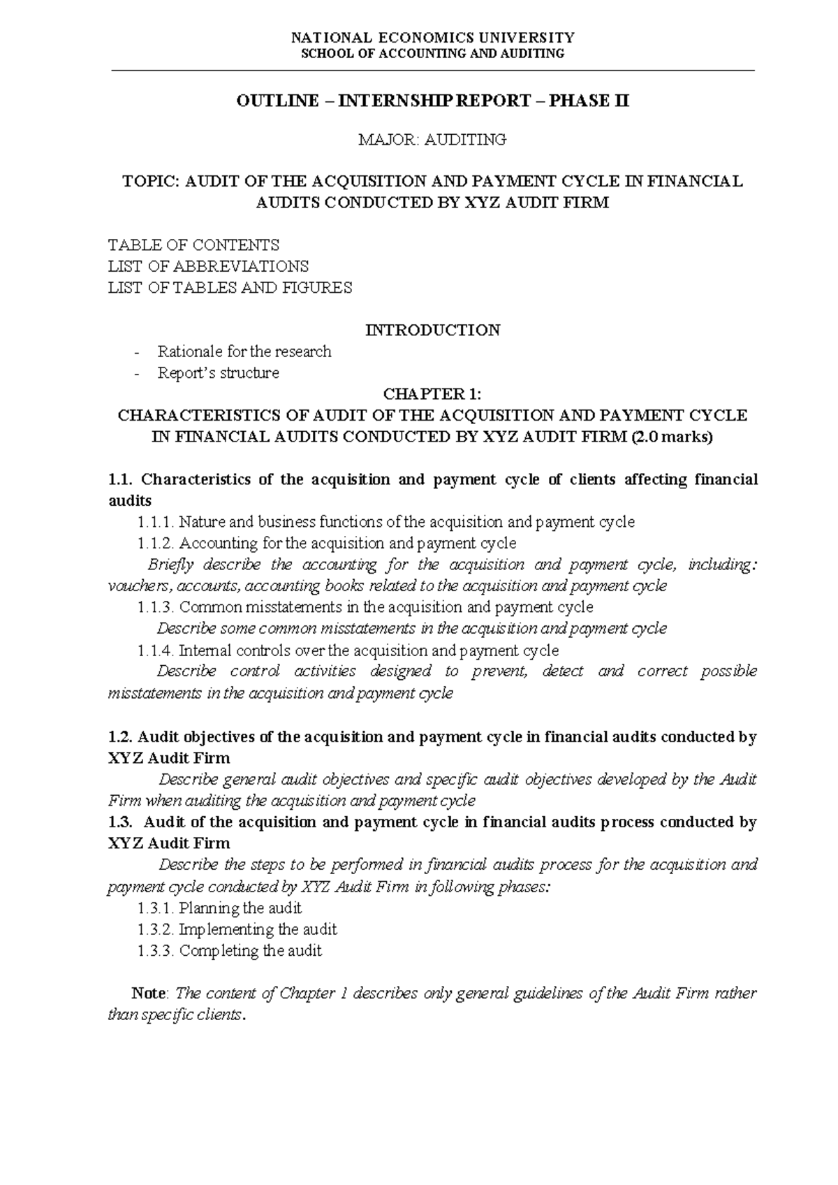 NEU ACC 401 Internship Report: Audit of Acquisition & Payment Cycle ...