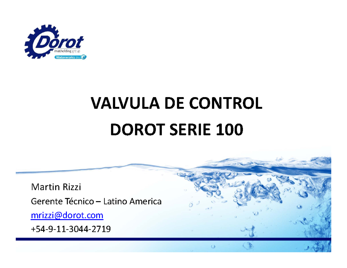 Capacitación sobre Válvulas de Control Dorot Serie 100 - Studocu