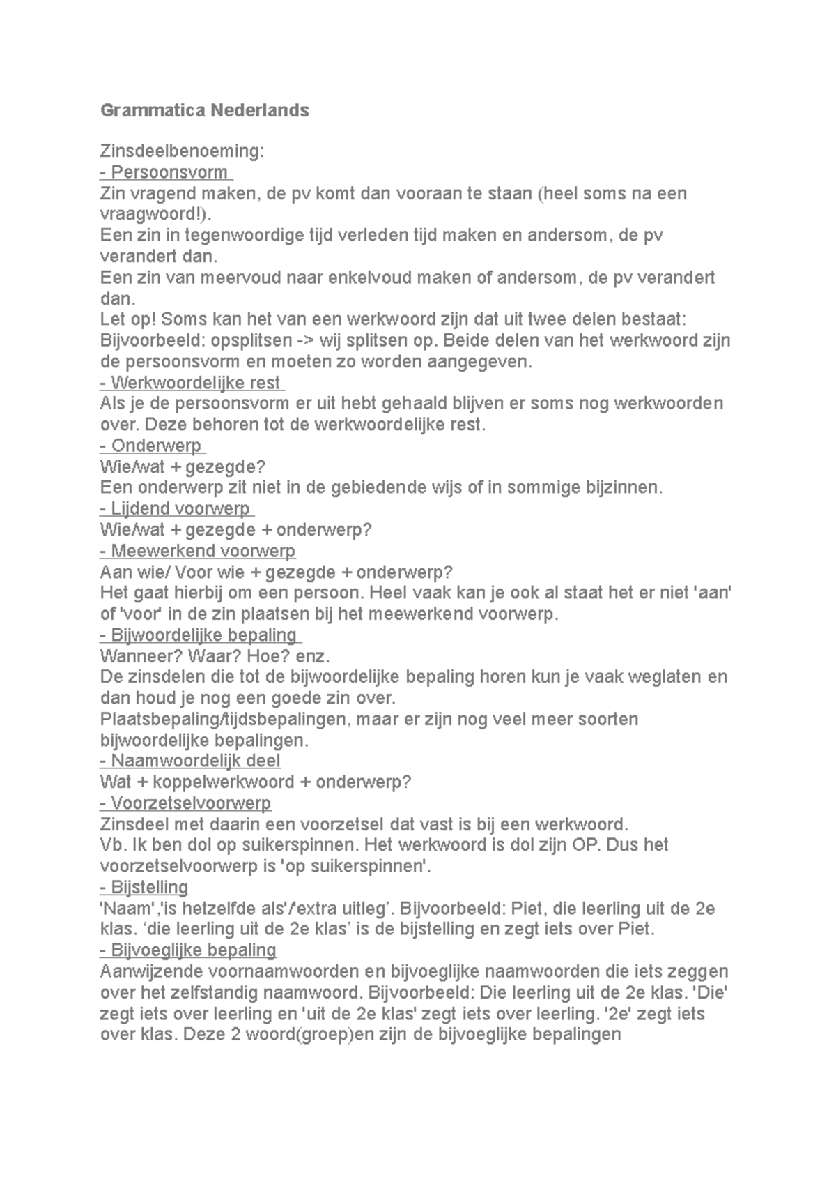 Grammatica Nederlands: Zinsdeel- en Woordsoortbenoeming Uitleg ...