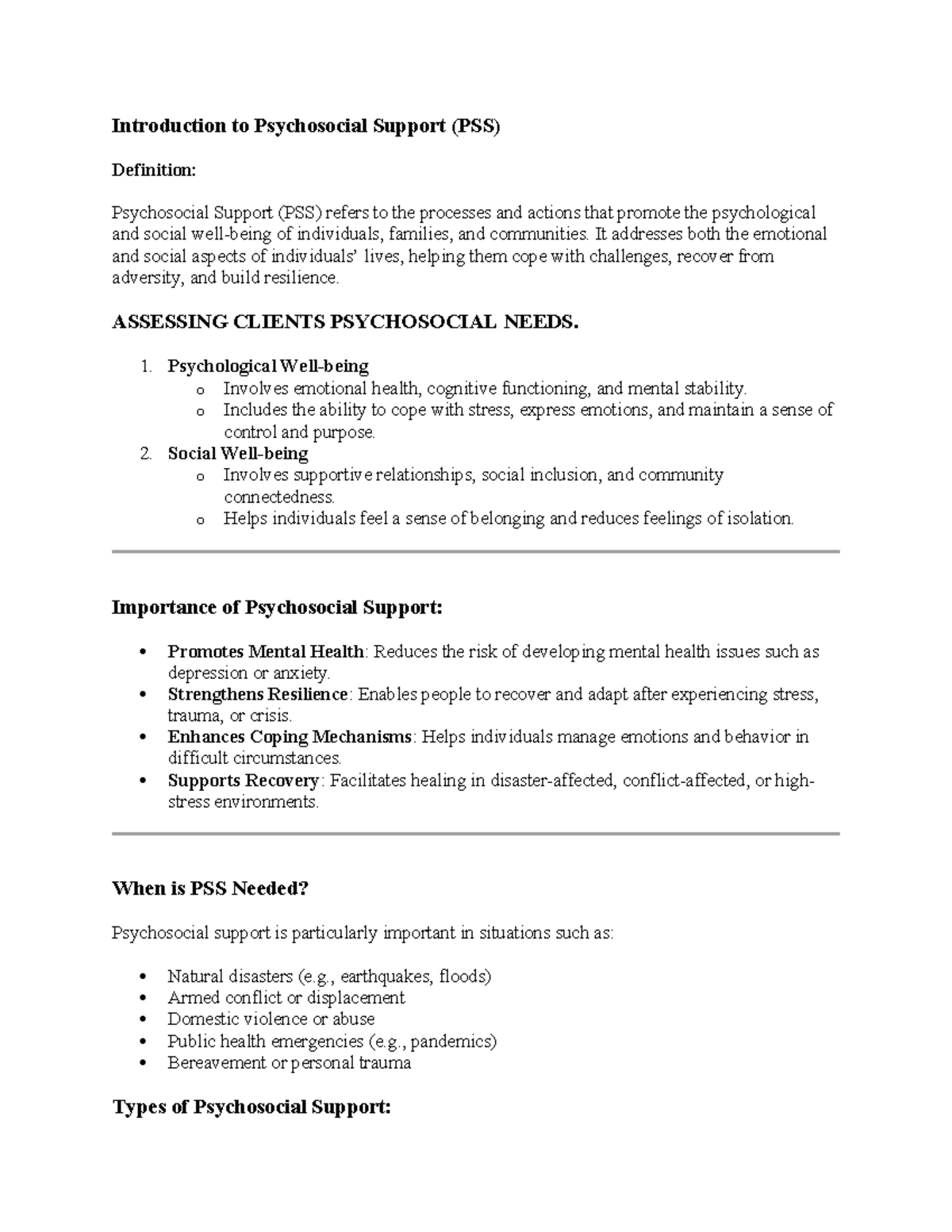 Introduction to Psychosocial Support (PSS) - Comprehensive Guide - Studocu