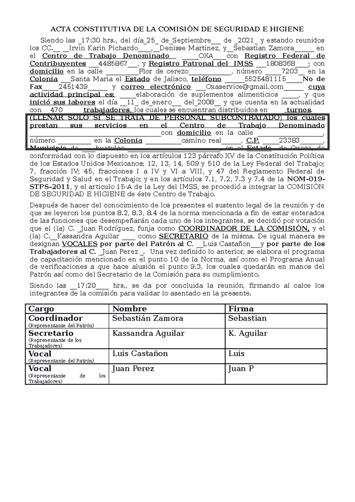 2acta constitutiva seguridad e higiene tarea - ACTA CONSTITUTIVA DE LA ...