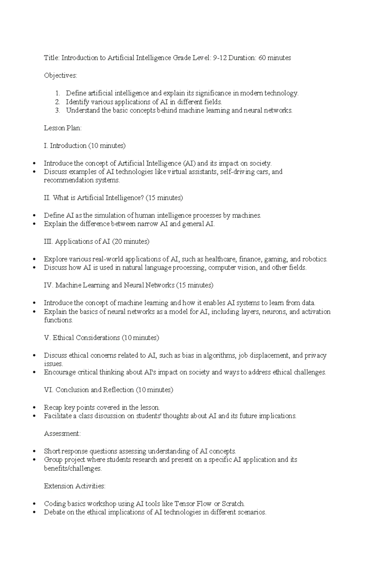 Lesson Plan: Intro to Computers (Grade 9-12) - 45 Min Overview - Studocu
