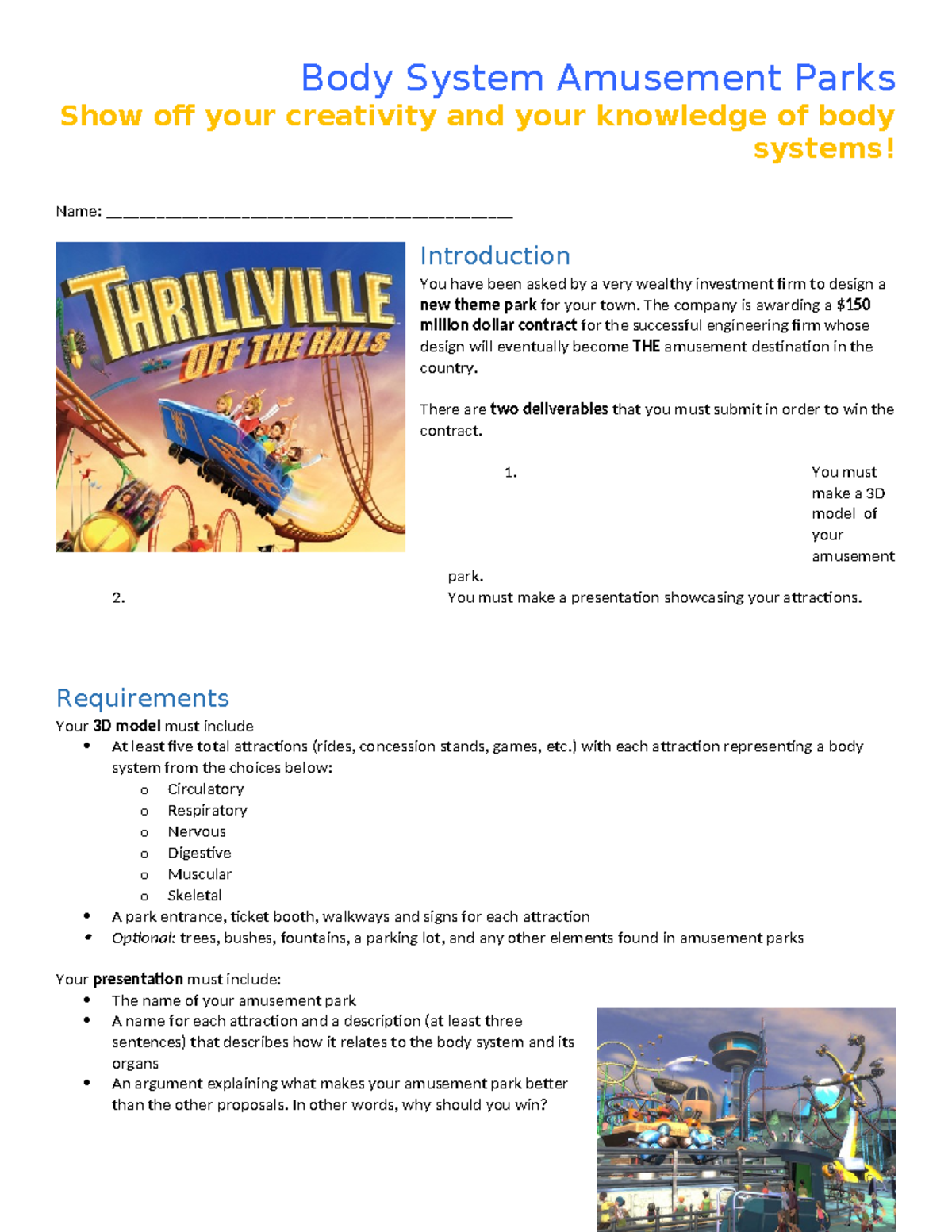 Body System Amusement Park Project - Design Handout - Studocu