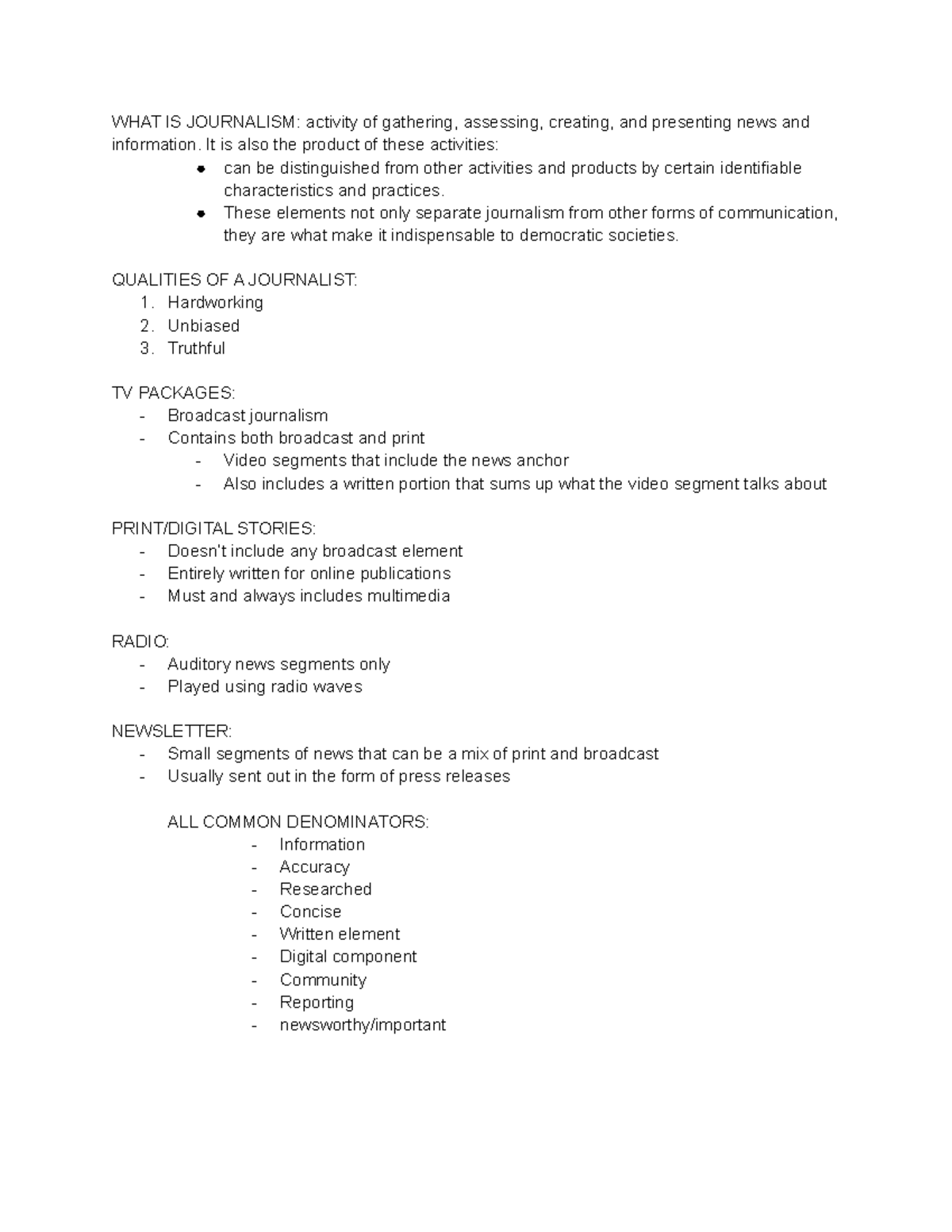 JOURNALISM DEFINED - Lecture Notes 1 (Key Concepts & Characteristics ...
