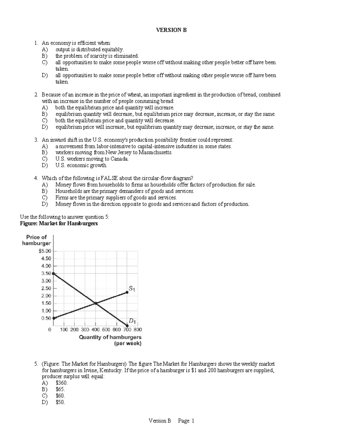 Midterm 1 Exam B: Economics Concepts and Market Analysis - Studocu