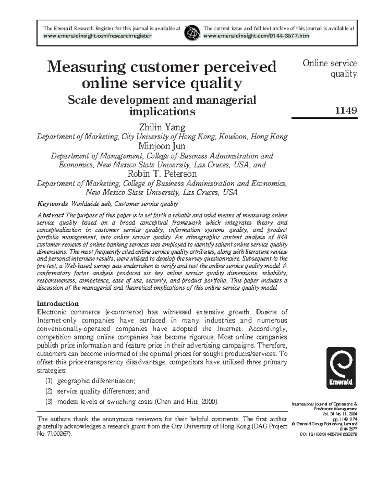 Measuring Customer Perceived Online Service Quality: Scale Development ...