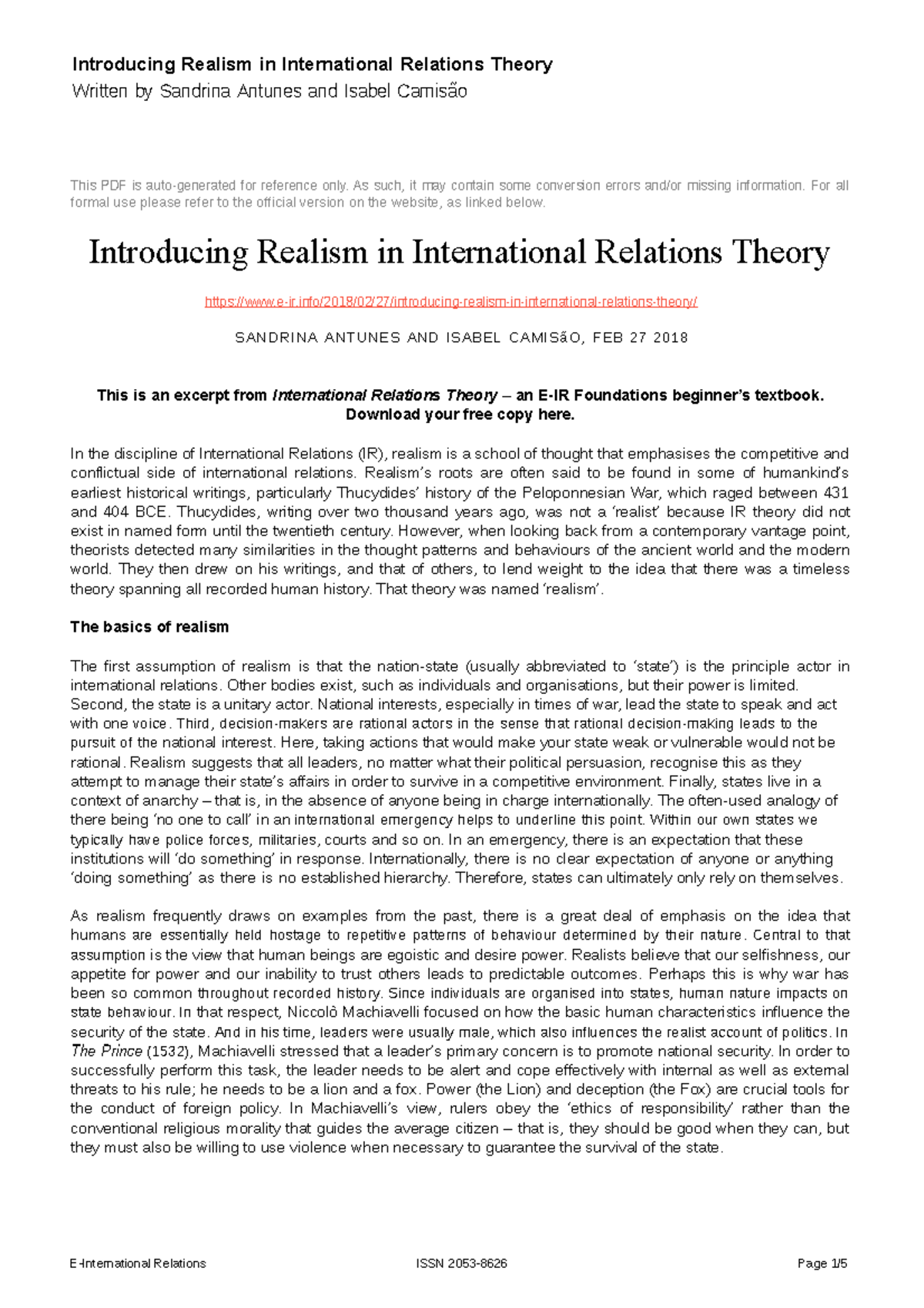 Realism in International Relations: Theory and Practice Insights - Studocu