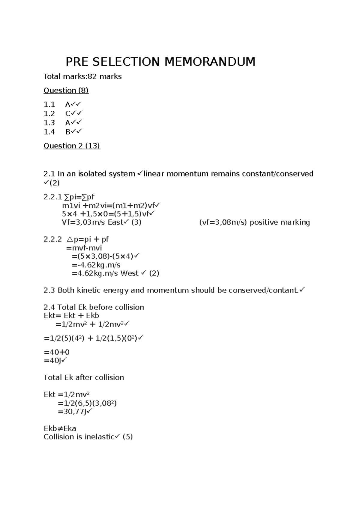 Memorandum - PPL Pre Selection Exam Notes (Total Marks: 82) - Studocu