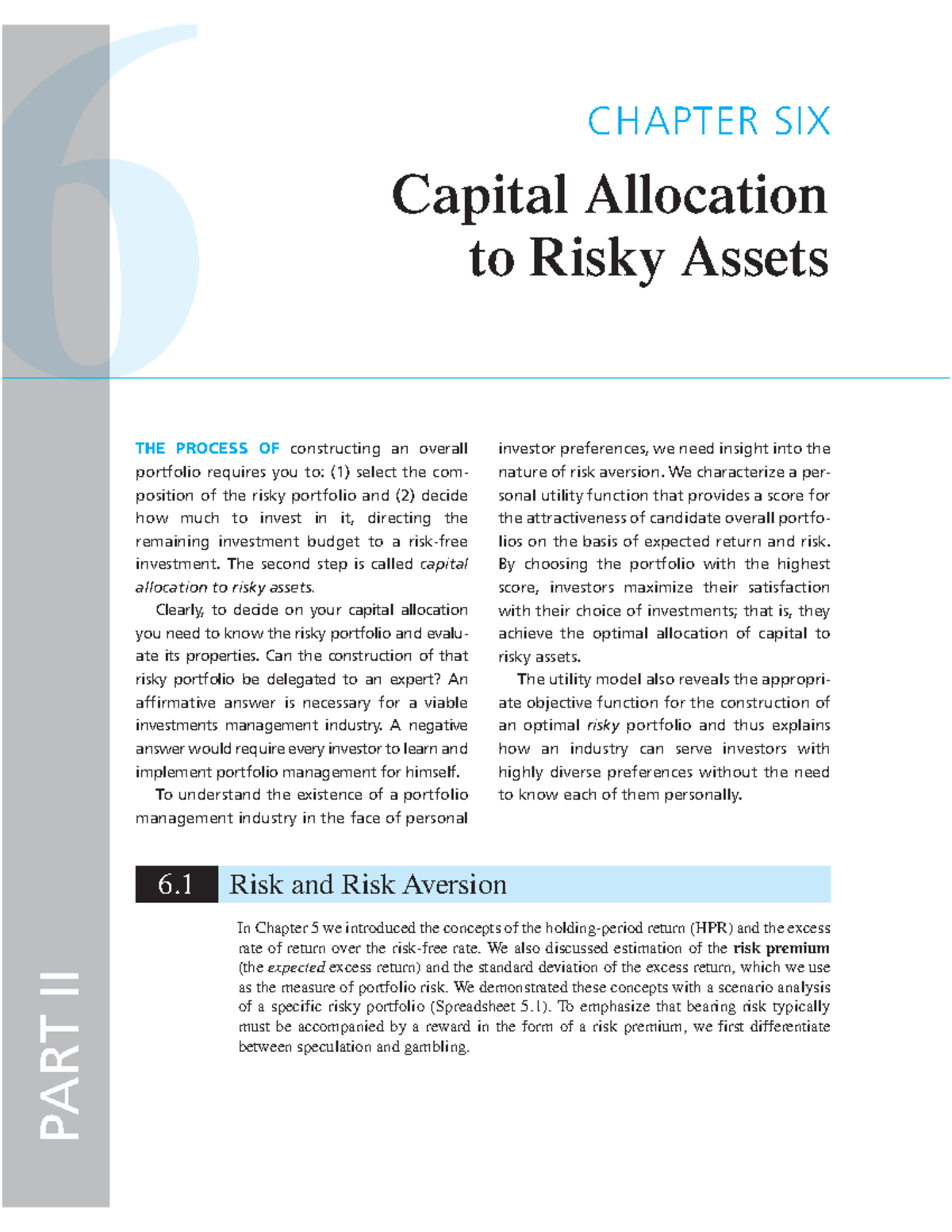 Chapter 6 Risk Aversion and Capital Allocation to Risky Assets - THE ...