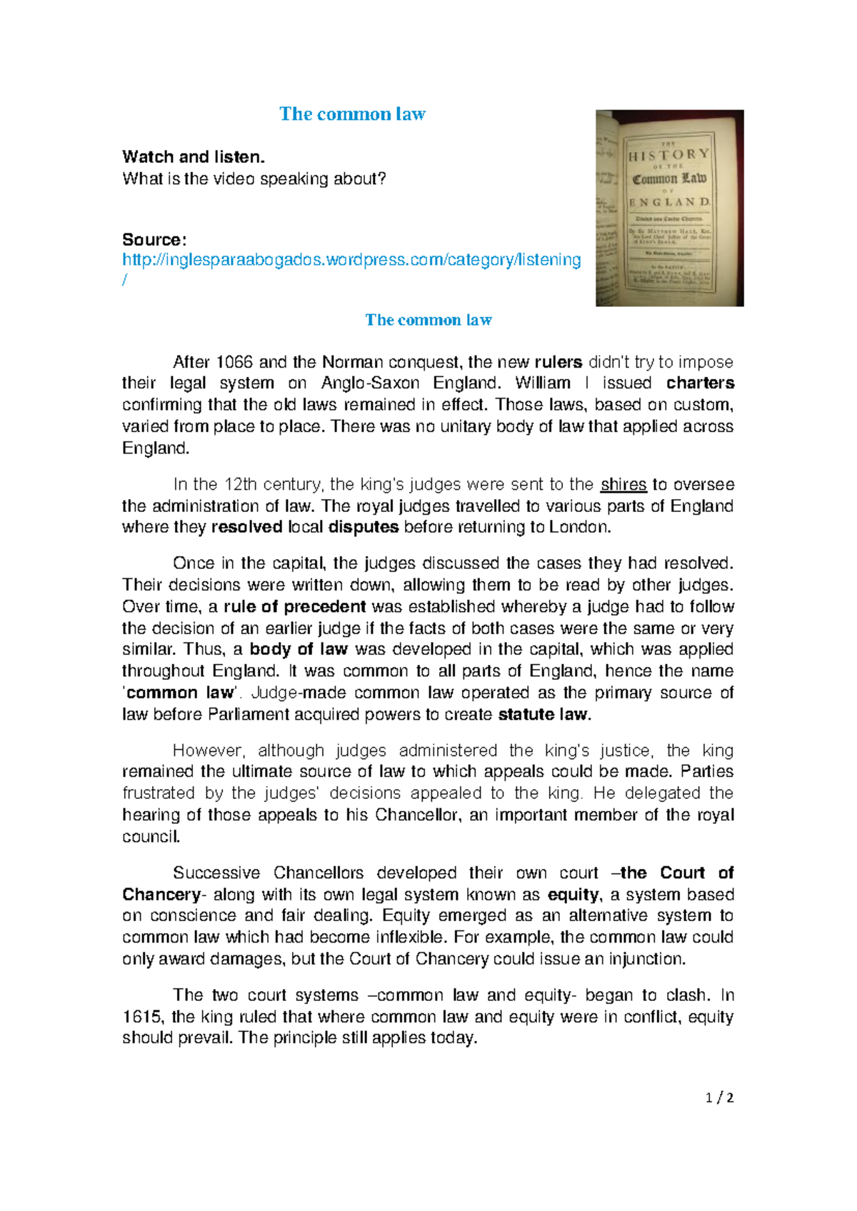 02-2-2 Text: Evolution of Common Law in the UK - Studocu