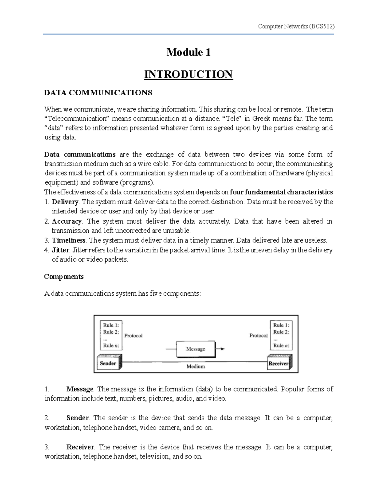 Cn Module 1 Hhjjkj Module 1 Introduction Data Communications When